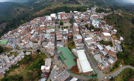 Caicedo, Antioquia - Colombia. March 17, 2024. Aerial view with drone, it is one of the 125 municipalities of the department.の写真素材
