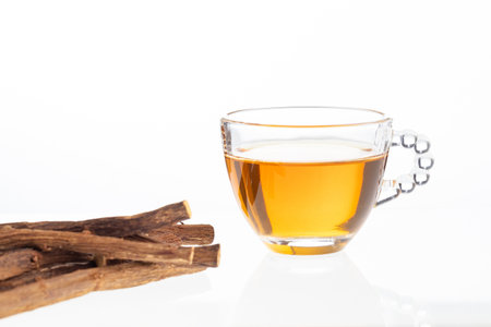 Licorice stems with medicinal drink - Glycyrrhiza glabraの写真素材