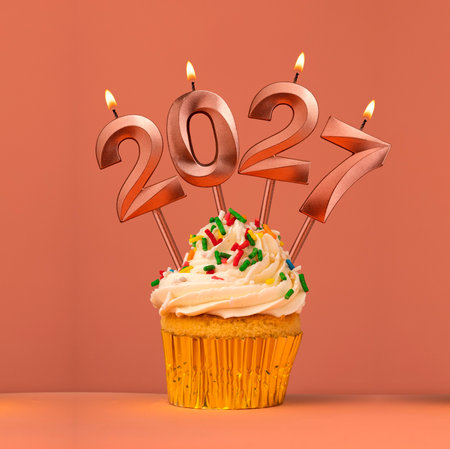 Happy New Year 2027 - Candles in the form of burning numbersの写真素材