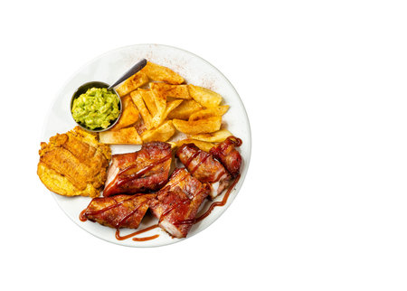 Grilled mamona beef with fries and patacon plantain - Typical Colombian foodの写真素材