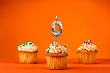 Birthday celebration in orange color - Candle number 0の写真素材