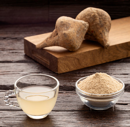 Organic maca powder dissolved in water - Peruvian Lepidium meyenii root.