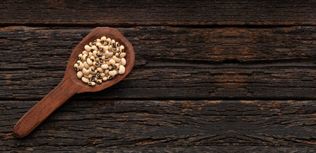 Cowpea beans in the spoon - Black-eyed peas. black-eyed peas