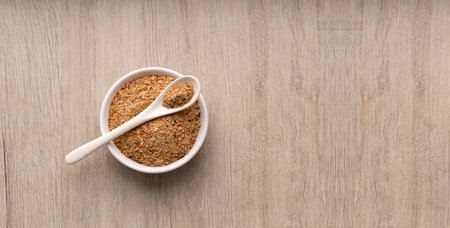 Soy fiber to cleanse the colon with psyllium in the bowl and spoonの写真素材