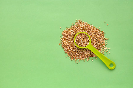 Amaranth popping, gluten free, grain cereal in spoon - Amaranthus.