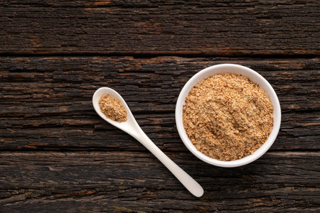 Soy fiber to cleanse the colon with psyllium in the bowl and spoonの写真素材