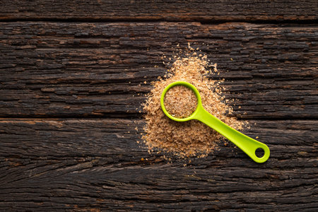 Soy fiber to cleanse the colon with psyllium in the spoonの写真素材