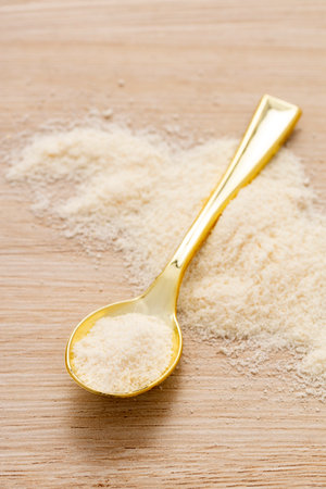 Collagen protein in the spoon - Organic gelatin powderの写真素材
