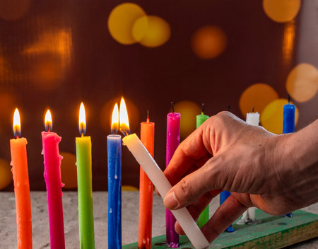 December 7th day of the Candles - Candles lit with Christmas decorations.の写真素材