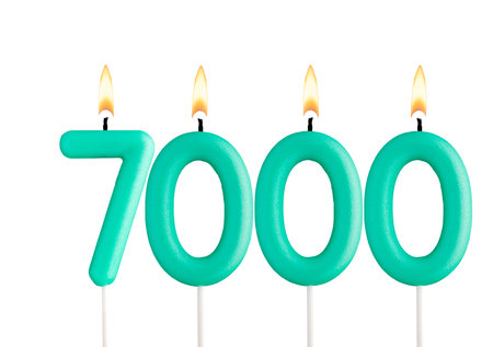 Candles forming the number 7000 - white background