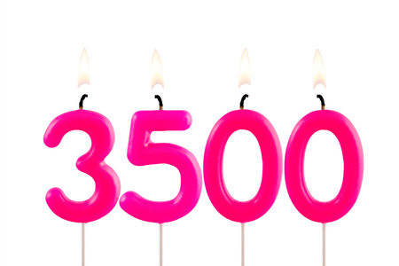 Candles forming the number 3500 - white backgroundの写真素材
