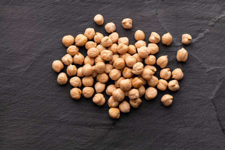 Heap of dried raw chickpeas - Cicer arietinum.の写真素材