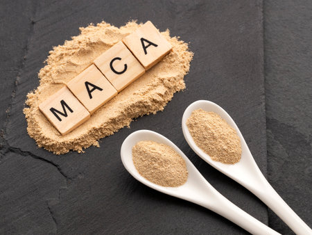 Dry organic maca powder - Lepidium meyeniiの写真素材