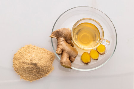 Hot organic ginger root tea - Zingiber officinale.
