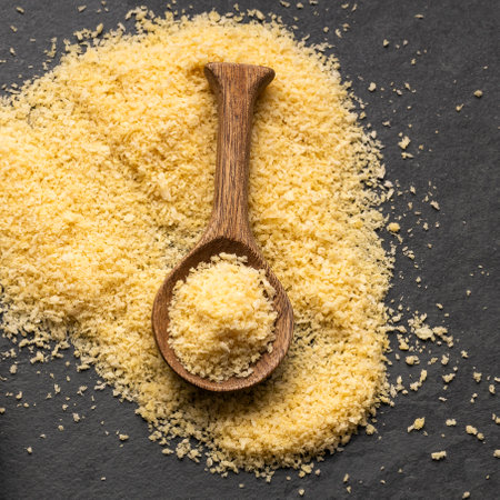 Panko, Japanese breadcrumbs on a wooden spoonの写真素材