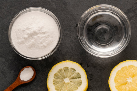 Citrus Limon - Baking soda in a bowl with lemon and vinegarの写真素材