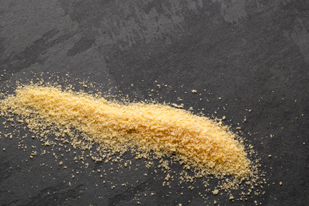 Pile of yellow Japanese panko crumbs - Space textの写真素材