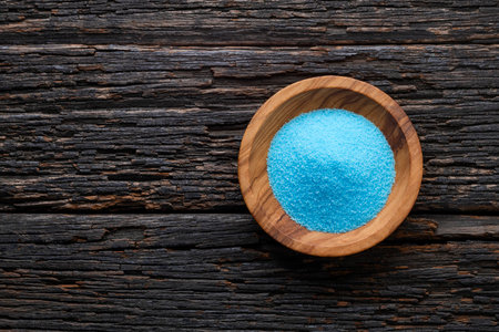 Blue sea salt in a bowlの写真素材