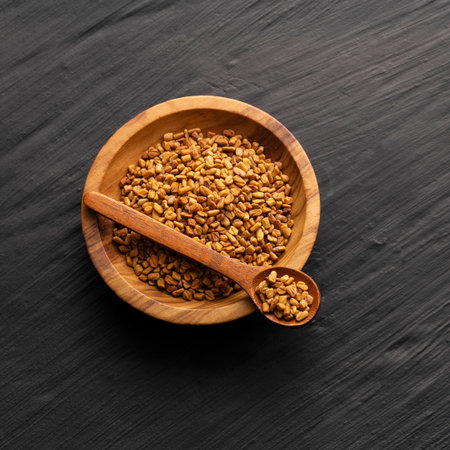 Fenugreek natural aromatic seeds - Trigonella foenum-graecum. Healthy foodの写真素材