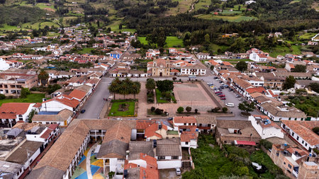 Tibasosa, Boyaca - Colombia. May 8, 2025. Aerial view from a drone. It is one of the 123 municipalities in the department.の写真素材