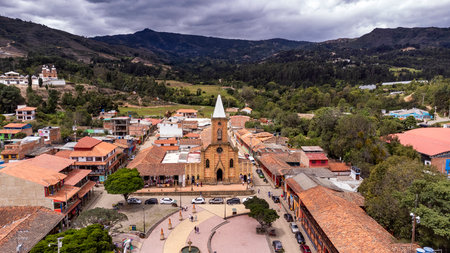 Raquira, Boyaca - Colombia. May 11, 2025. Catholic parish located in the town's main park.