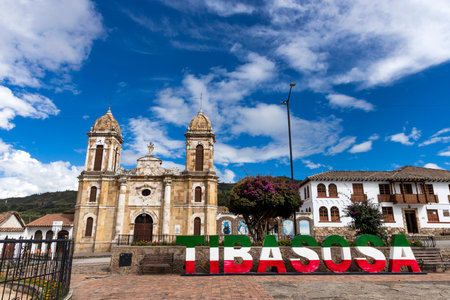 Tibasosa, Boyaca - Colombia. May 8, 2025. Catholic parish located in the town's main park.