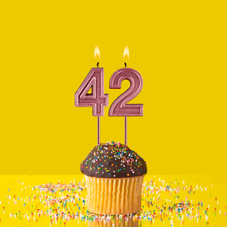 Birthday on a yellow background - Number 42 candle