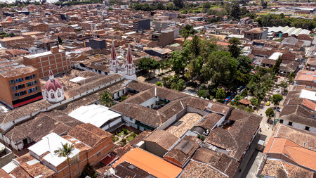 La Ceja del Tambo, Antioquia, Colombia. June 21, 2025. Aerial drone view, it is one of the 125 municipalities in the department.の写真素材