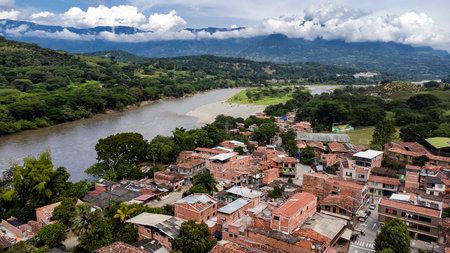 La Pintada, Antioquia, Colombia. July 22, 2025. Aerial drone view. It is one of the 125 municipalities in the department.の写真素材