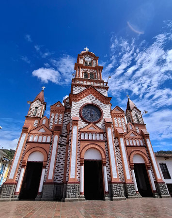 Granada, Antioquia, Colombia. June 28, 2025. Catholic parish located in the town's main park.の写真素材