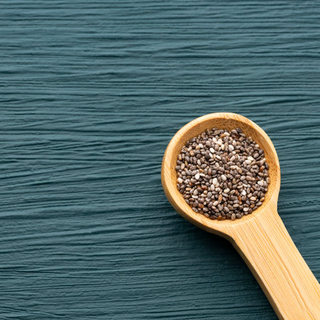 Salvia Hispanica - Nutrient chia seeds in the spoonの写真素材