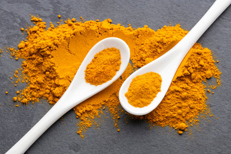 Turmeric is a very healthy spice in two spoons - Curcuma longaの写真素材