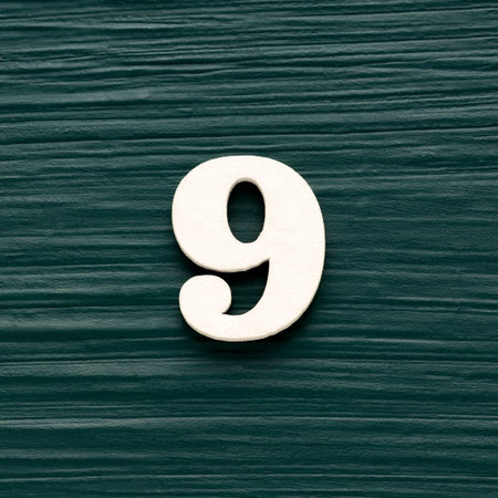 Number 9 white piece on a rustic dark green background