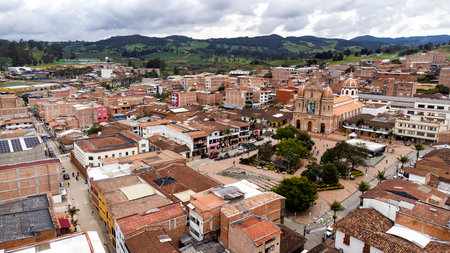 San Pedro de los Milagros, Antioquia, Colombia. June 16, 2025. Aerial view from a drone, located at 2,475 meters above sea level.の写真素材