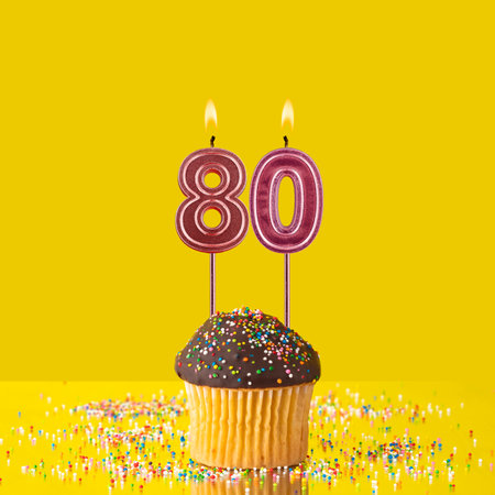 Birthday on a yellow background - Number 80 candle
