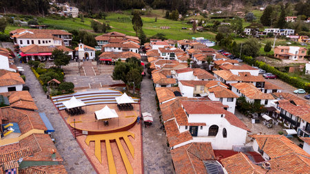 Duitama, Boyaca - Colombia. May 10, 2025. Boyacense Town. The buildings are based on the traditional architecture of the region.の写真素材