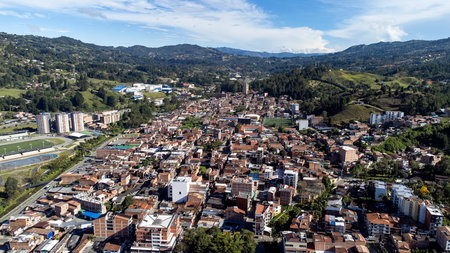 Guarne, Antioquia - Colombia. June 2, 2025. Aerial view with a drone. It is one of the 125 municipalities in the department.の写真素材