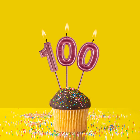 Birthday on a yellow background - Number 100 candle