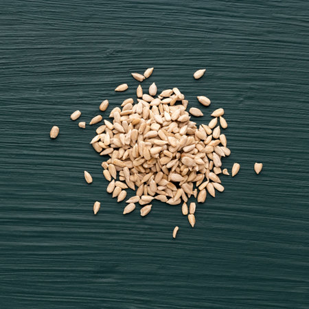 Scattered organic sunflower seeds - Helianthus annuus.の写真素材