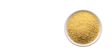 Bread crumbs or yellow panko in the wooden bowl.の写真素材