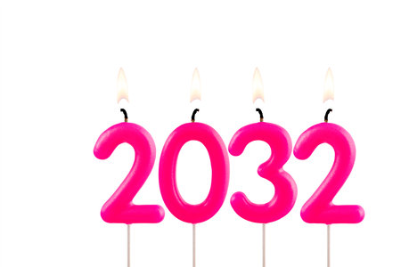 Candle number 2032 for happy new year - New years eve celebration on white background