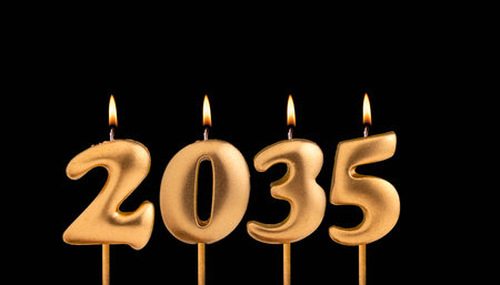 Happy New Year 2035 - Candles in the form of burning numbers on a black background