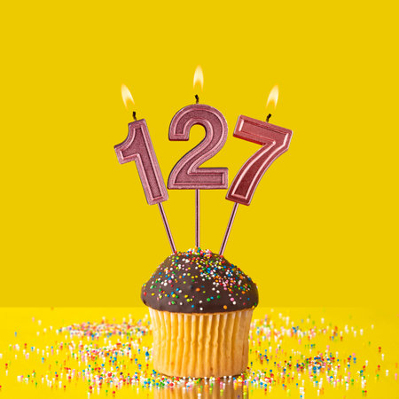 Number 127 candle - Birthday candle with chocolate cupcake