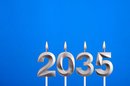 Candle number 2035 for happy new year - New years eve celebration on blue background
