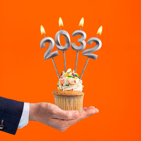Happy New Year 2032 - Candles in the form of lit numbers