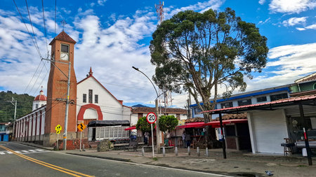Santa Barbara, Versailles, Antioquia, Colombia. October 5, 2025. San Roque Parish, Catholic Churchの写真素材