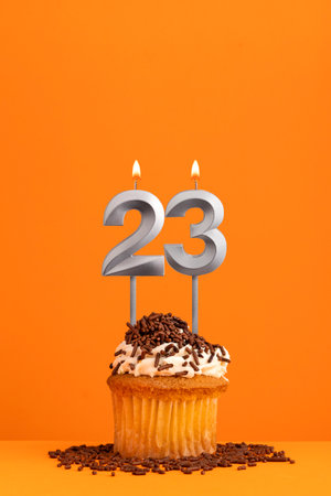 Birthday candle number 23 - cupcakeの写真素材