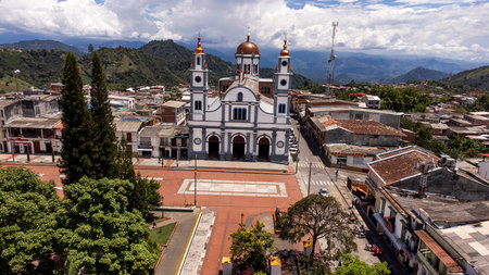 Riosucio, Caldas - Colombia. October 7, 2025. Catholic parish located in the town's main parkの写真素材