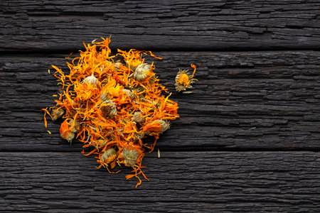 Dried calendula flowers for infusions and natural cosmetics - Calendula officinalisの写真素材