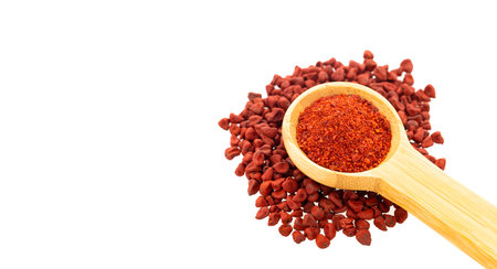 Bixa Orellana - Crushed annatto seeds in the spoonの写真素材